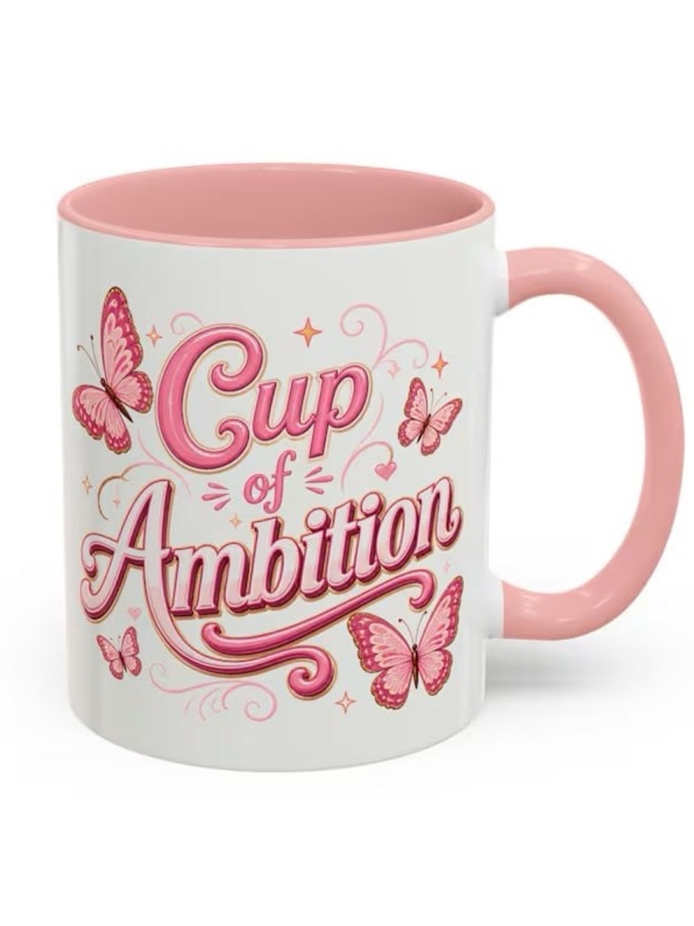 Pink "Cup of Ambition" Ceramic Mug - Inspirational Butterfly Design